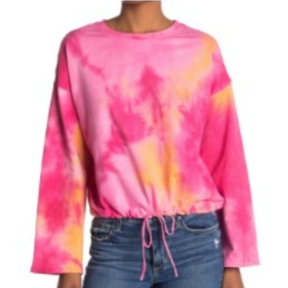 NWT 14th & Union Pink & Orange Tie Dye Drawstring Cropped Sweatshirt